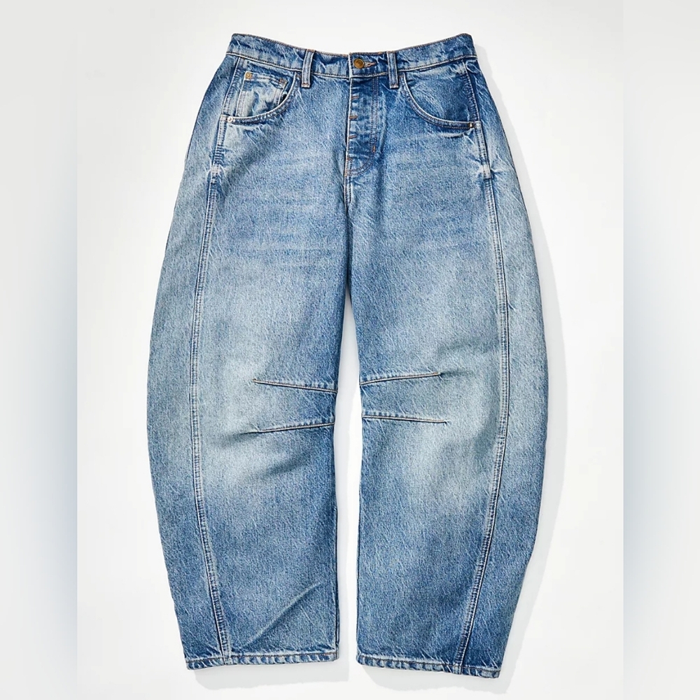 We The Free Good Luck Mid-Rise Barrel Jeans, Ultra Light Beam (New, size 28)